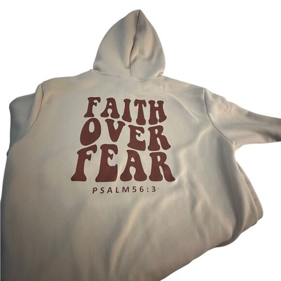 Cream Hoodie with Faith Over Fear Print - Picture 1 of 3